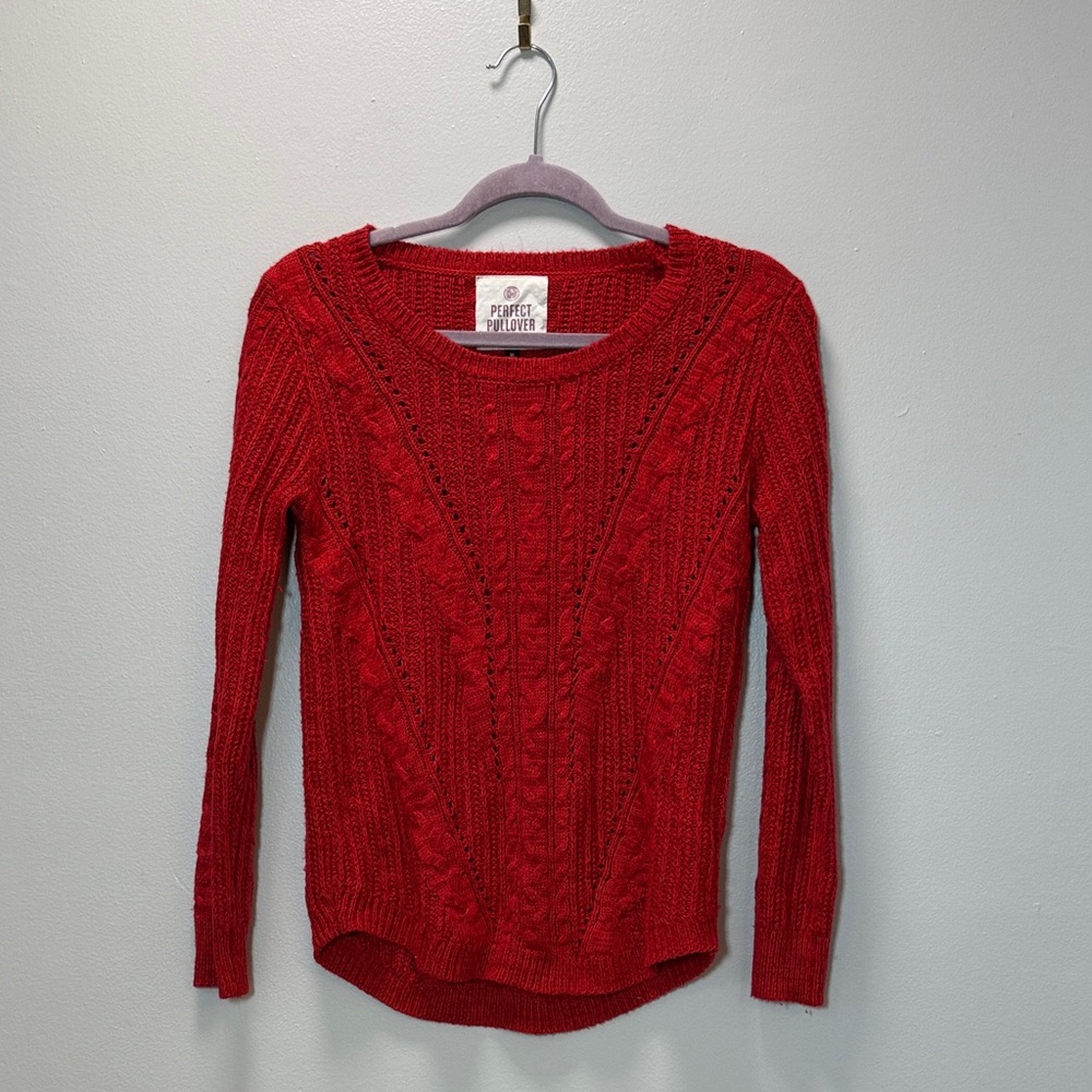 Red Sweater - Perfect Pullover - Fitted Sweater - Open Knit and Cable Knit